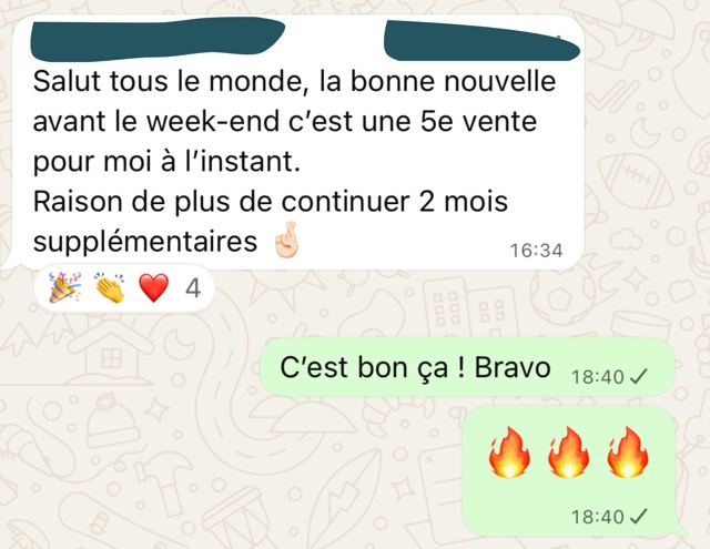 Message : 5e vente, raison de plus de continuer 2 mois supplémentaires