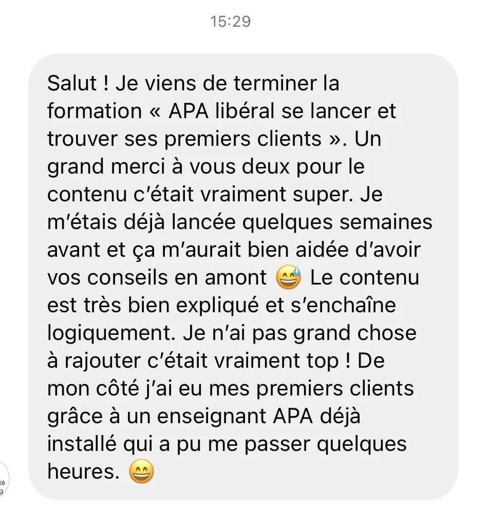 Message d'une participante V1 : un grand merci, le contenu est très bien expliqué
